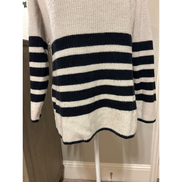 COS | Cream/Navy Striped Chunky Wool/Cotton Blend Knit Turtleneck | Small - Picture 9 of 12